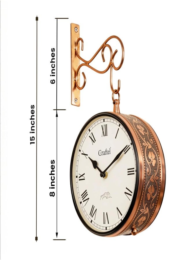 CRAFTEL Metal Roman Dial Double Sided Vintage Station Analog Wall Clock for Living Room Home and Office (Dial - 8 Inches, Rose Gold) - Image 3